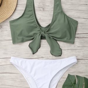 Green and white bikini